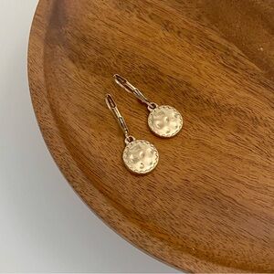 4/$15 Classic Matte Gold Scallop Disk Drop Lever Back Earrings